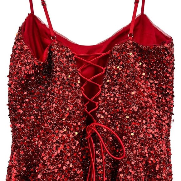 Alyce Paris 3116 A-Line Spaghetti Strap Sequin Short Dress Red Size 12 New - Picture 7 of 11